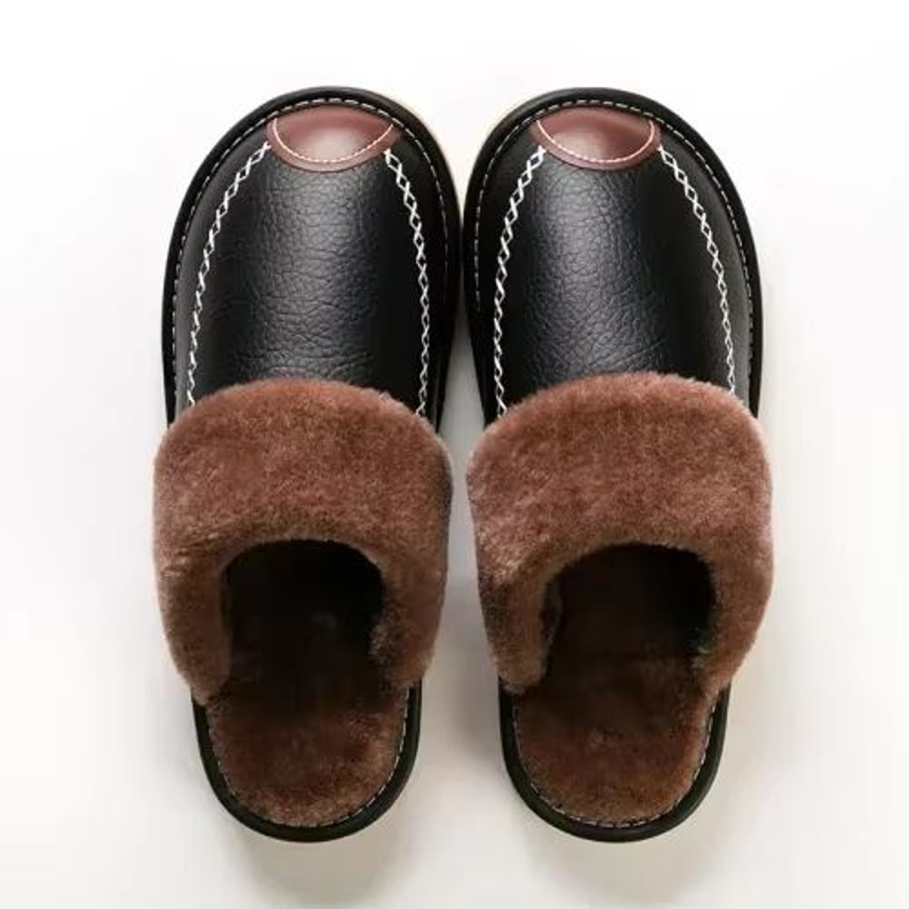 Mens Waterproof Winter Leather Indoor Warm Slippers Shoes 8