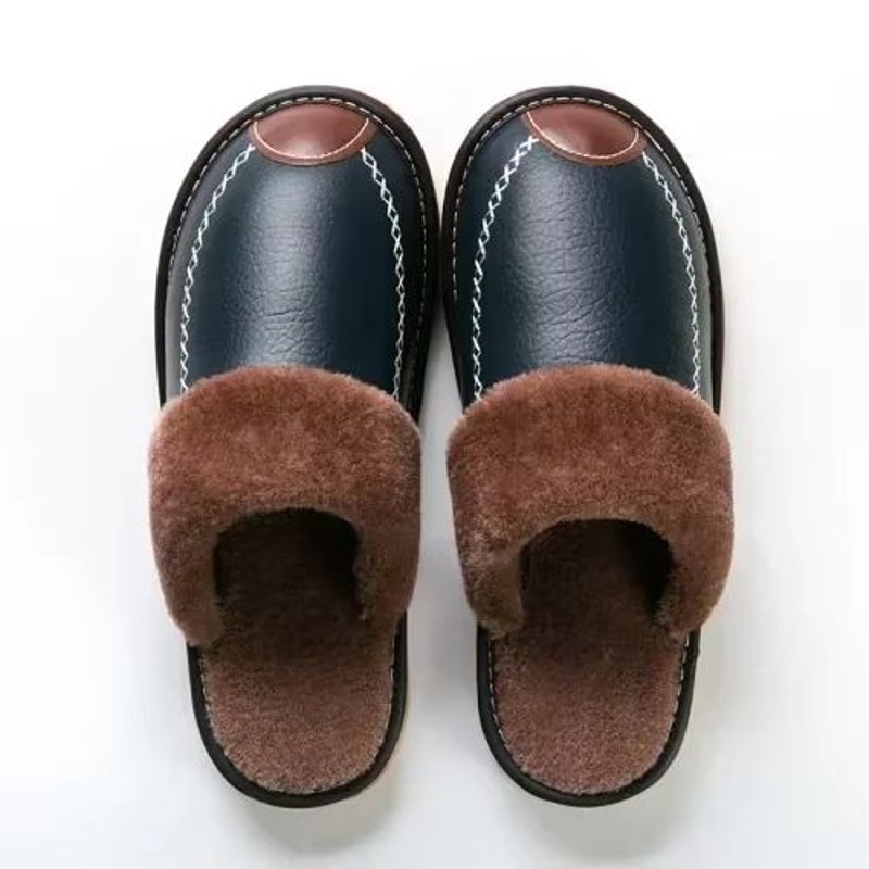Mens Waterproof Winter Leather Indoor Warm Slippers Shoes 9
