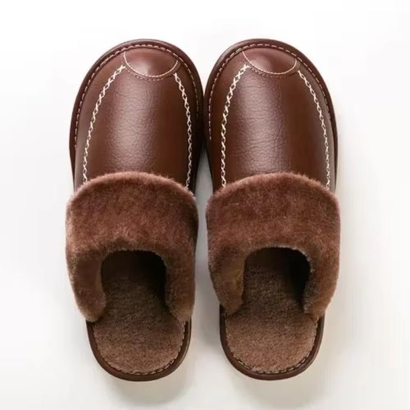 Mens Waterproof Winter Leather Indoor Warm Slippers Shoes 11