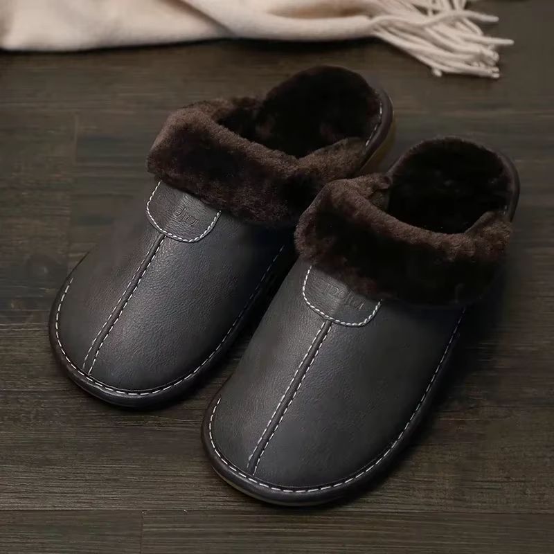 Mens Waterproof Winter Leather Indoor Warm Slippers Shoes 12
