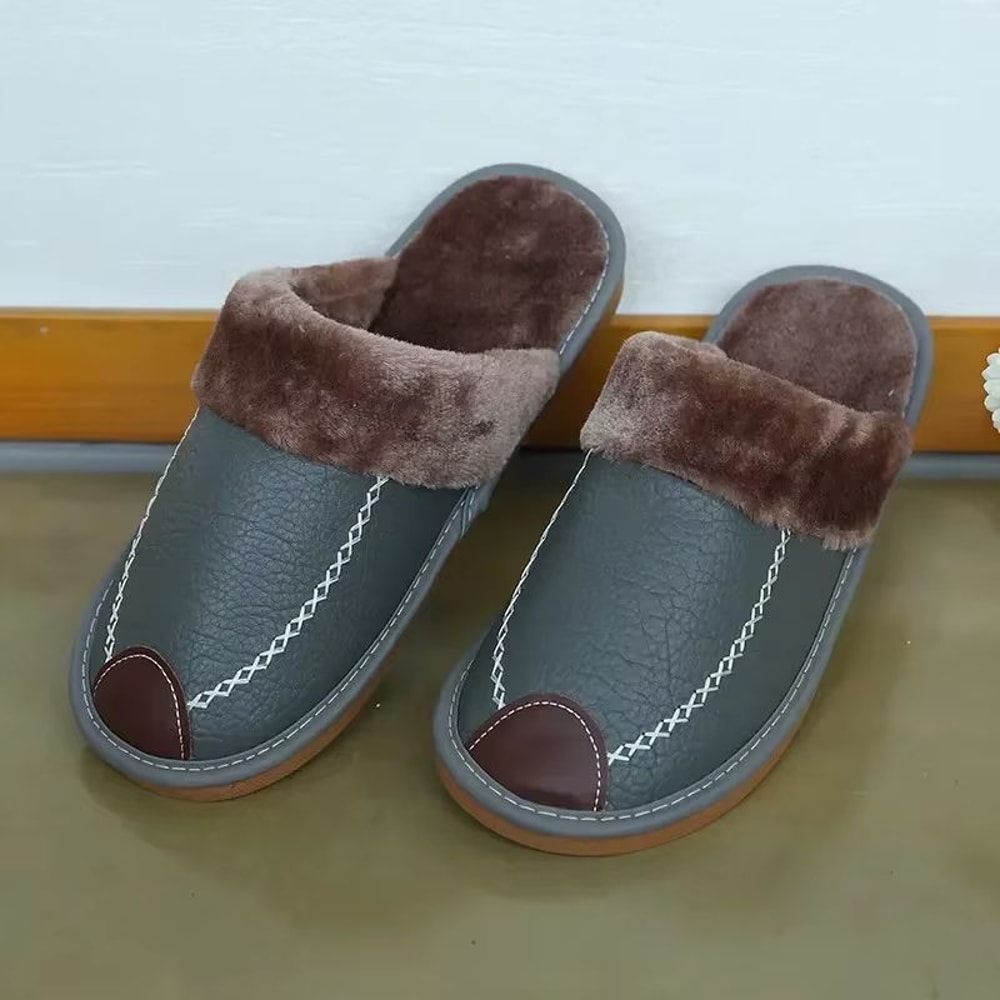 Mens Waterproof Winter Leather Indoor Warm Slippers Shoes 20