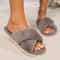 Womens Fluffy Open Toe NonSlip Flat Fur Slide Slippers 4