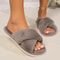 Womens Fluffy Open Toe NonSlip Flat Fur Slide Slippers 4