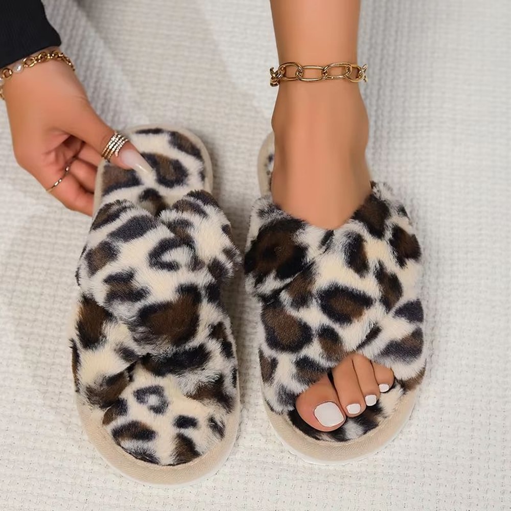 Womens Fluffy Open Toe NonSlip Flat Fur Slide Slippers 12