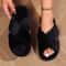 Womens Fluffy Open Toe NonSlip Flat Fur Slide Slippers 7