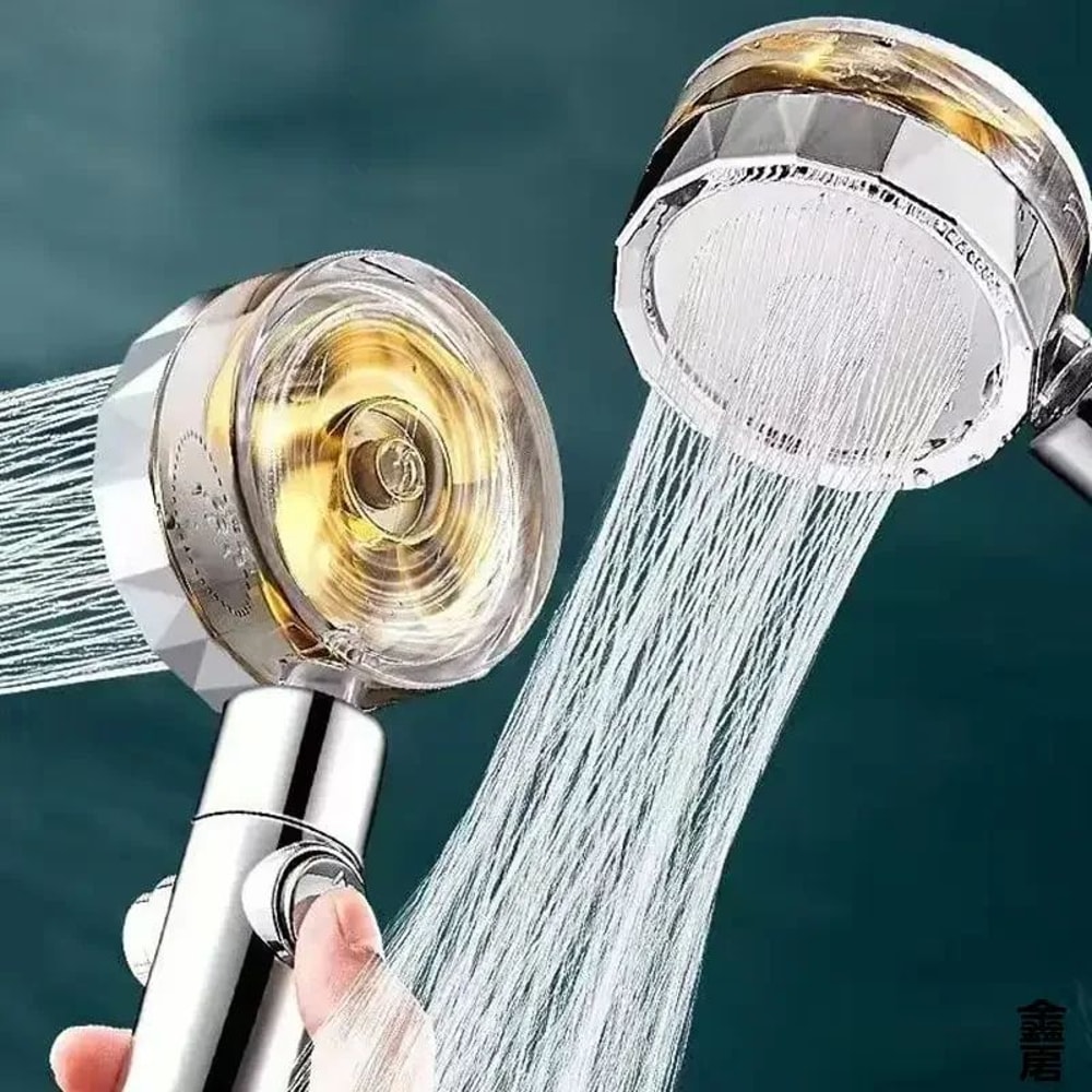 Pressurized 360 Rotating Turbo Shower Head With WaterSaving Propeller Flow 0