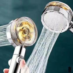 pressurized 360° rotating turbo shower head with water-saving propeller flow