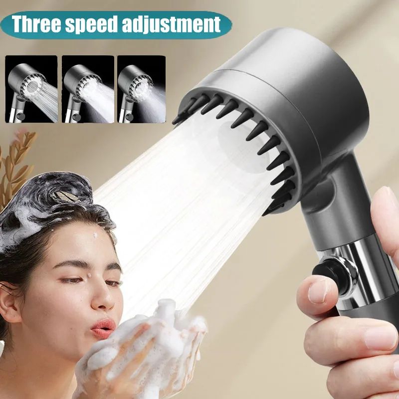 Portable ThreeSpeed Adjustable Shower Head With BuiltIn Head Massage Filter 0