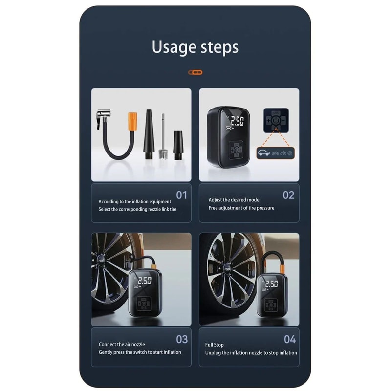 12V Portable Tire Inflator 150PSI Mini Air Compressor Electric Air Pump 4