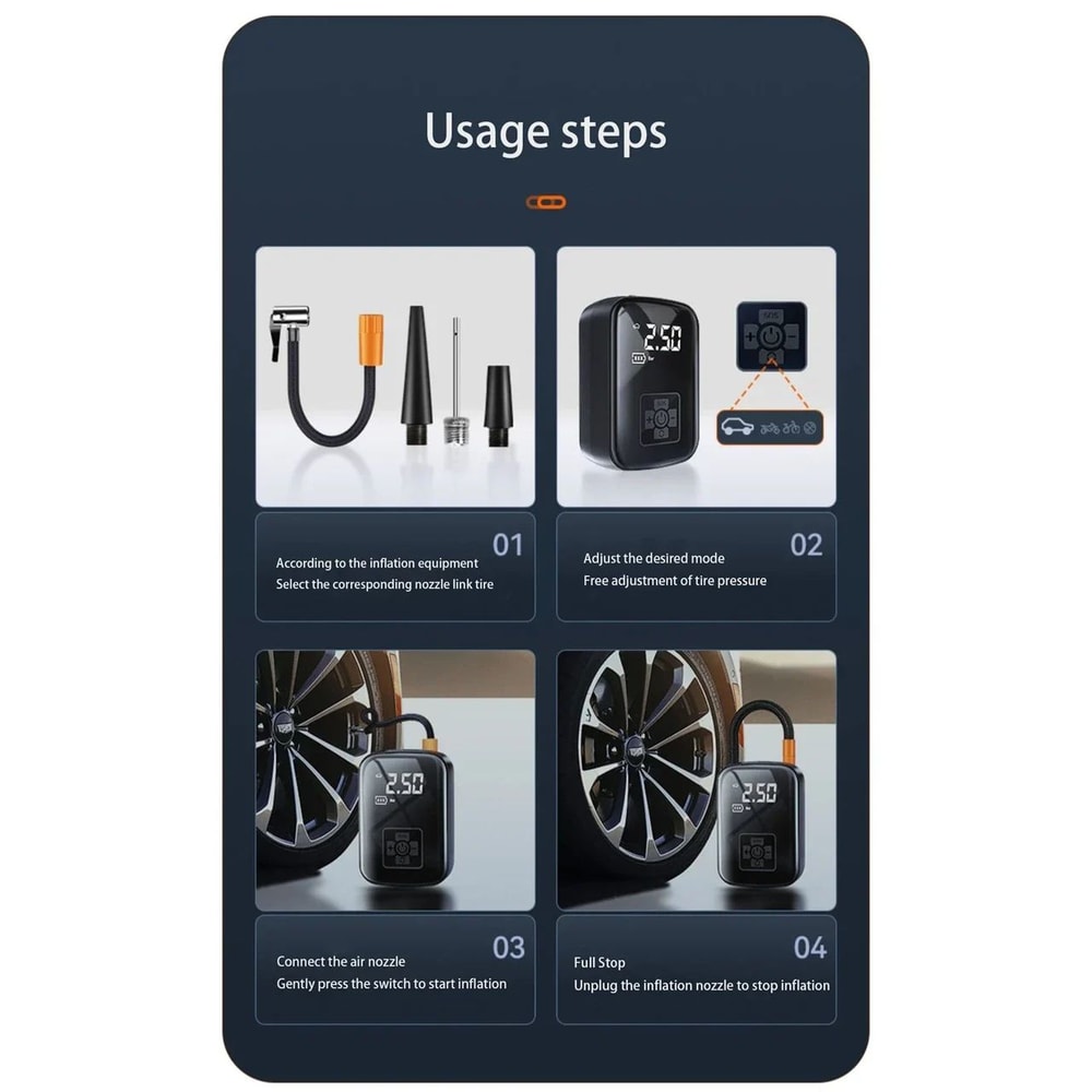 Mini 12 V Portable Car Tire Inflator 150 PSI Electric Air Compressor Pump 4