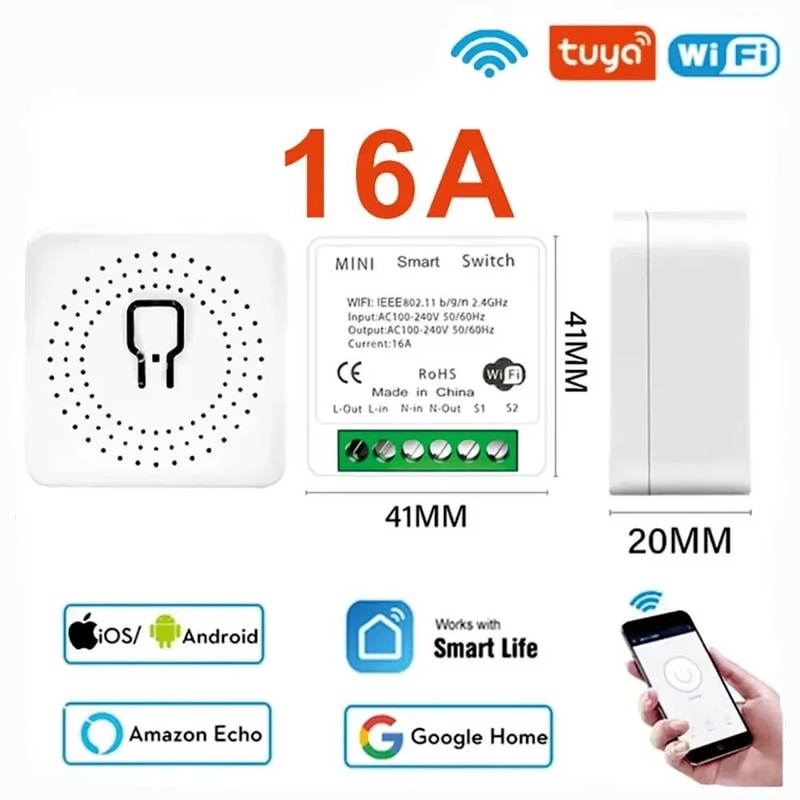 Mini WiFi Smart Switch Module 16 A 2Way Control Tuya For Alexa Google Home 0