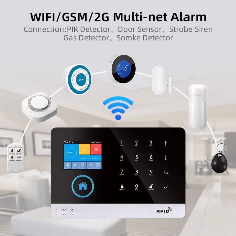 PGST 103 24 Inch 4G 2G WiFi GSM Smart Home Security Alarm System With PIR Motion And RFID 5