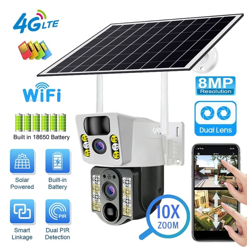 8 MP 4K Wireless Solar Camera Outdoor With 4G SIM Dual Lens PIR And Night Vision 0