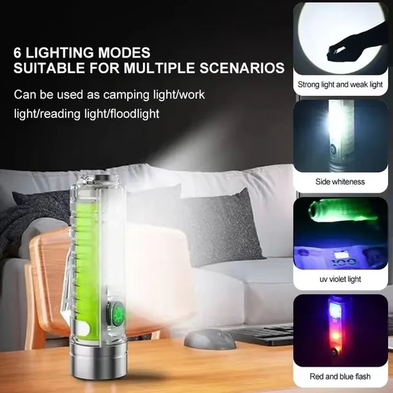 USBC Rechargeable Mini LED Keychain Flashlight With Tail Magnet UV And Multifunction Torch 3