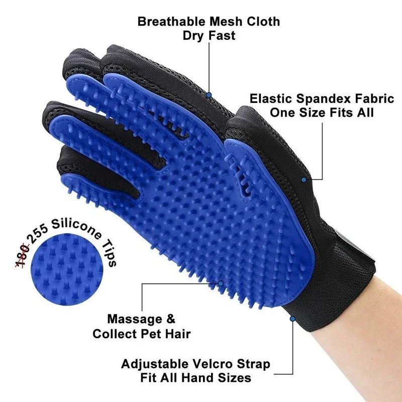 Silicone Pet Grooming Gloves For Cats And Dogs Hair Removal Bathing Brush Deshedding Mitt 2