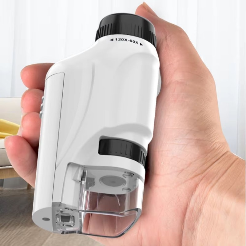 Handheld Pocket Microscope 60120x Battery Powered Kids Science Microscope With LED Light 4