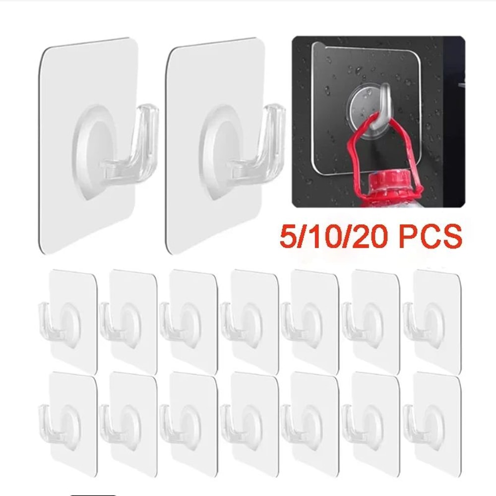 Transparent SelfAdhesive Heavy Duty Wall Hooks 51020Pack MultiUse Organizer 0