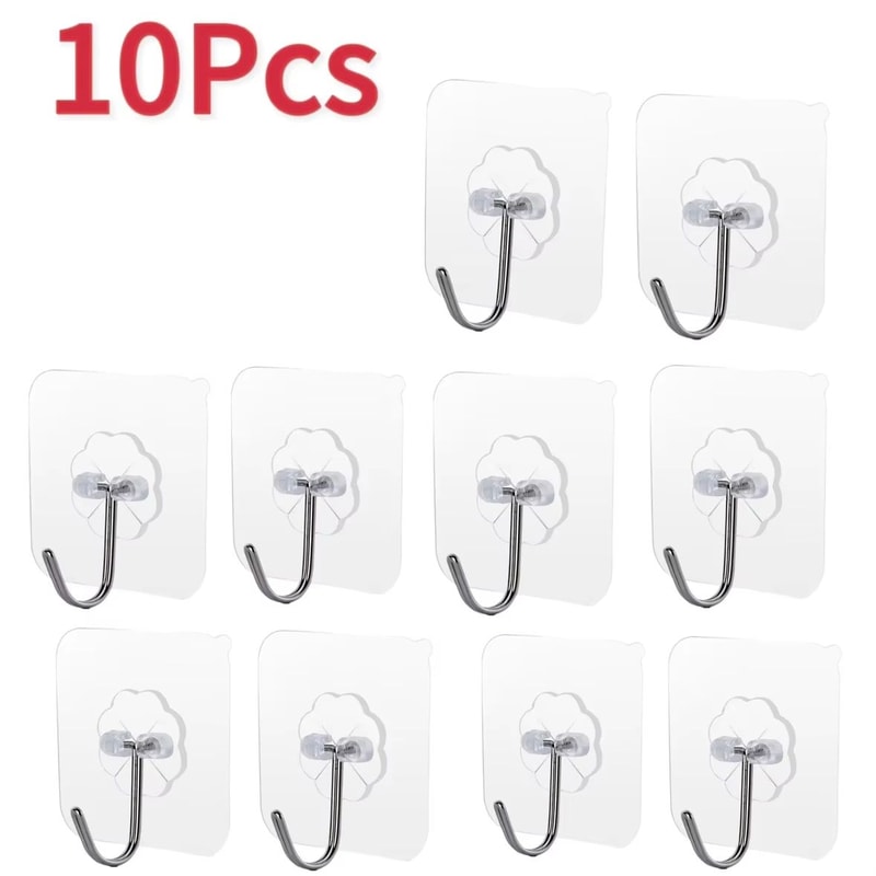 Transparent SelfAdhesive Heavy Duty Wall Hooks 51020Pack MultiUse Organizer 10