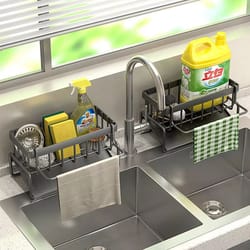 stainless steel sink drain rack with sponge storage faucet soap & towel organizer