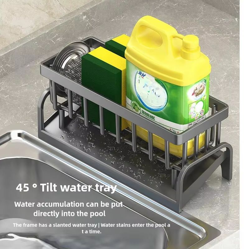 Stainless Steel Sink Drain Rack With Sponge Storage Faucet Soap Towel Organizer 3