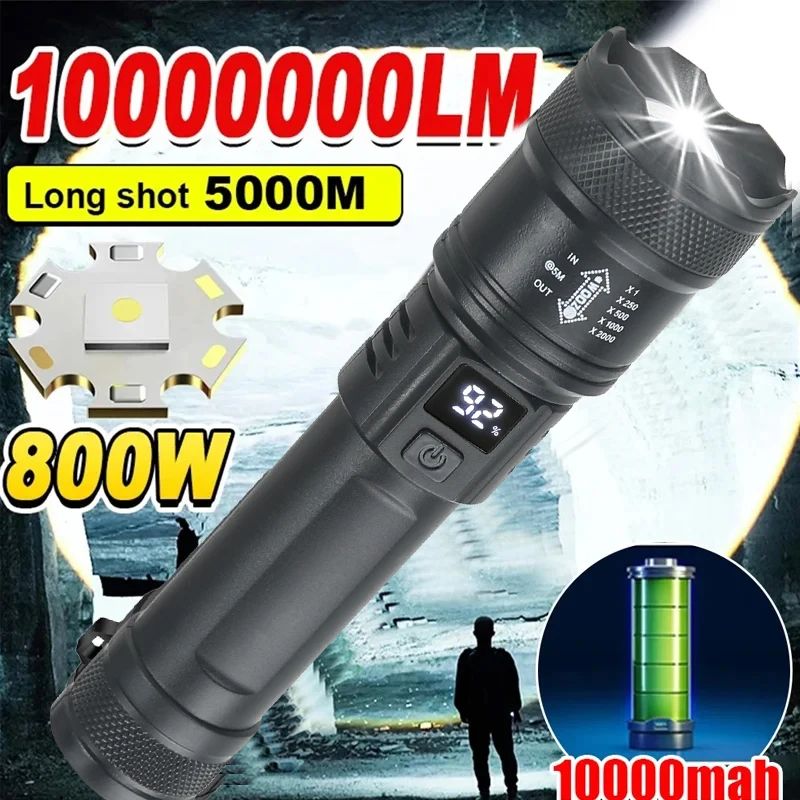 USB Rechargeable 2000LM Tactical LED Flashlight With Zoom And Display 0