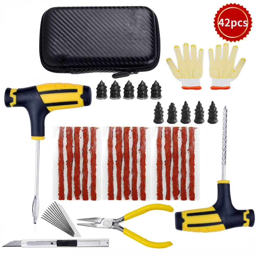 Car Bike Tire Repair Tool Kit With Studding Tools Plug Needles Pliers And EVA Case 9
