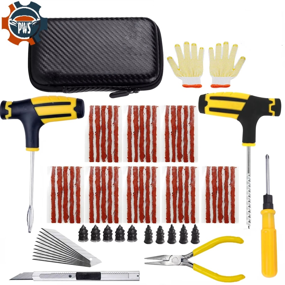 Car Bike Tire Repair Tool Kit With Studding Tools Plug Needles Pliers And EVA Case 10