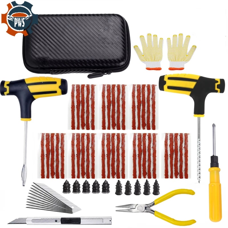 Car Bike Tire Repair Tool Kit With Studding Tools Plug Needles Pliers And EVA Case 10