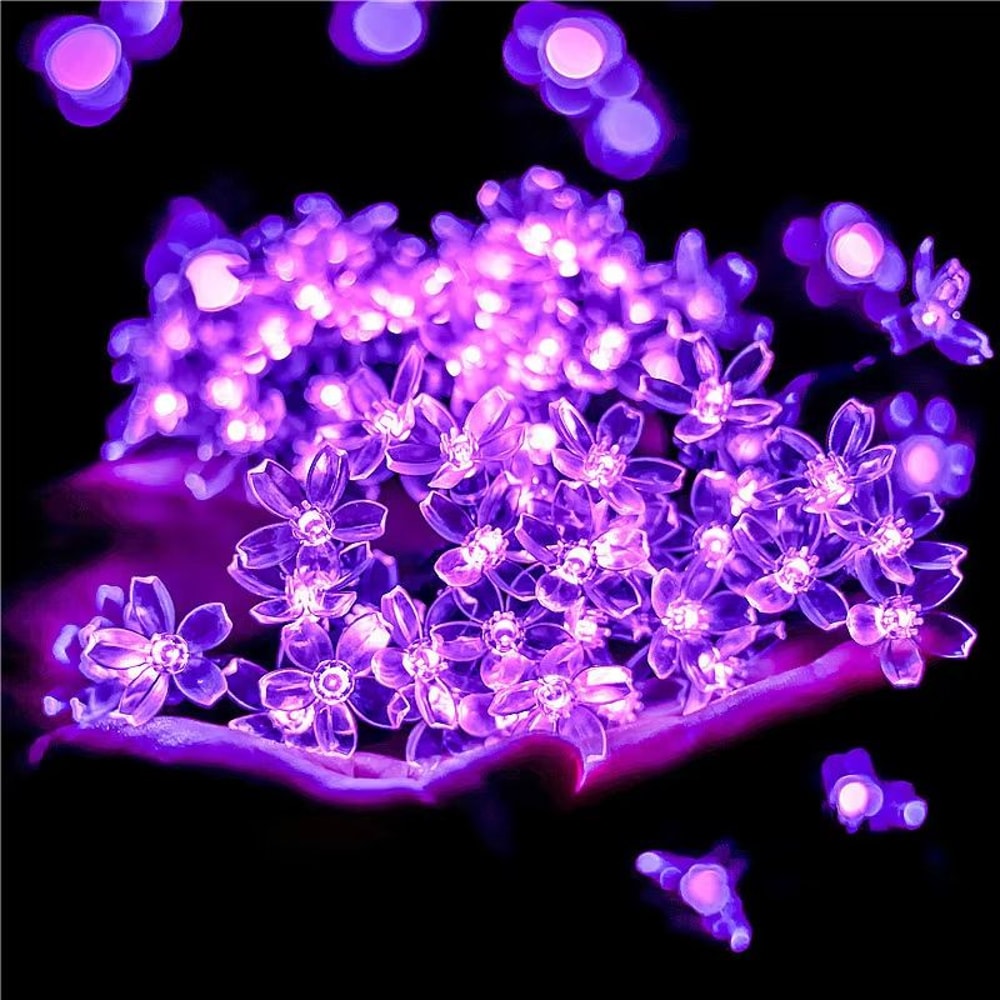 Solar Fairy String Lights Sakura Peach Flower LED Garland Outdoor Decor 1
