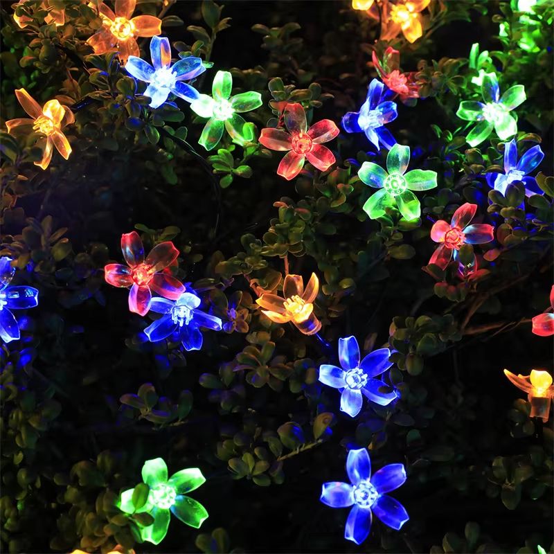Solar Fairy String Lights Sakura Peach Flower LED Garland Outdoor Decor 3