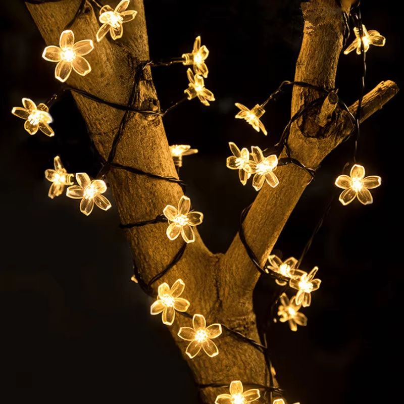 Solar Fairy String Lights Sakura Peach Flower LED Garland Outdoor Decor 5