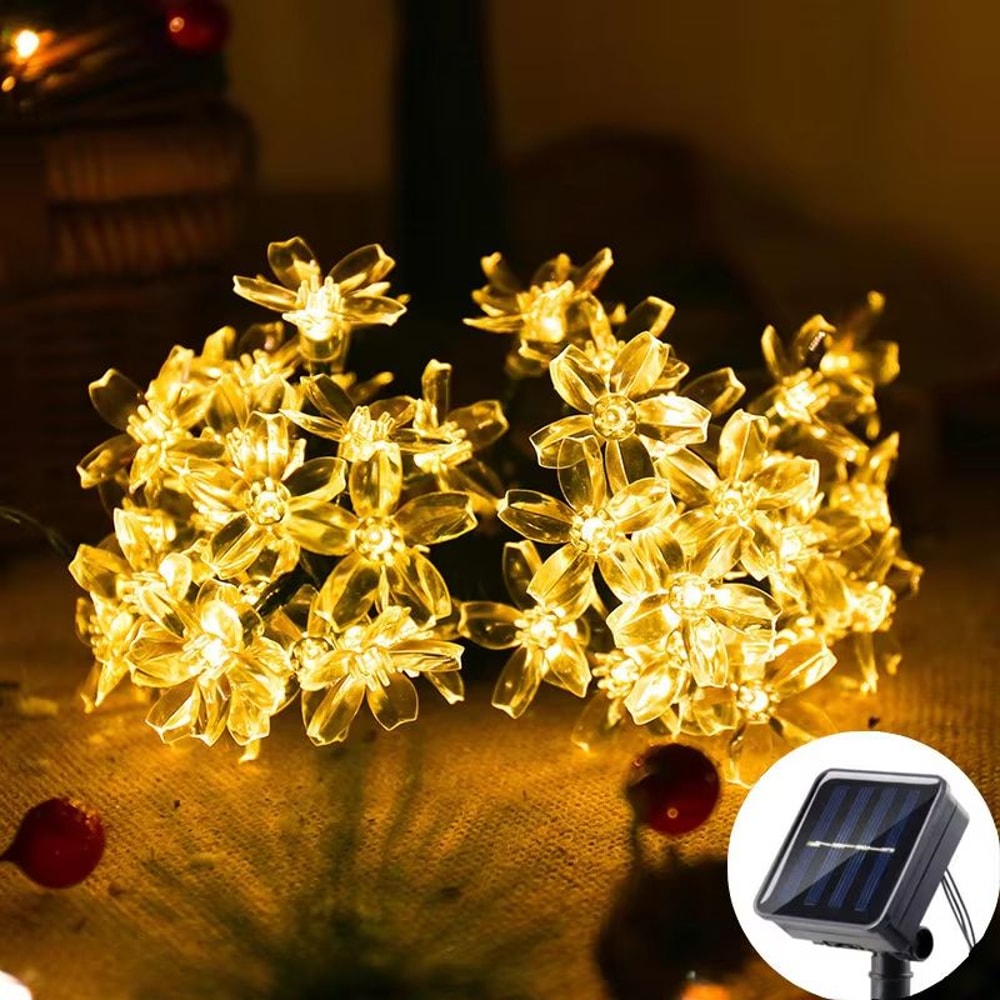 Solar Fairy String Lights Sakura Peach Flower LED Garland Outdoor Decor 6