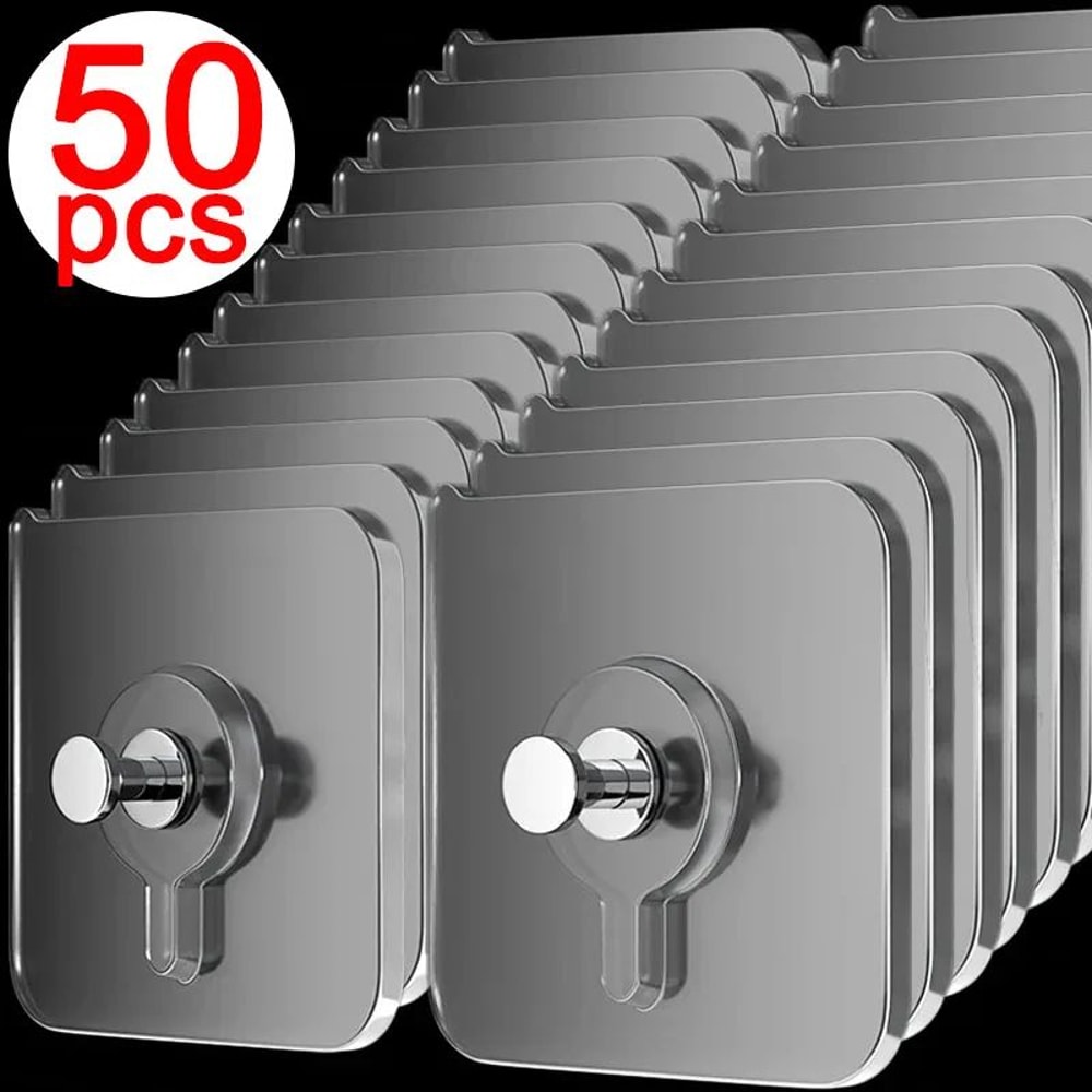 MultiPack SelfAdhesive Wall Hooks Transparent Strong Sticky Wall Hangers 0