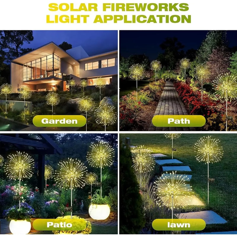 Solar Firework Garden Lights LED Outdoor Decoration Waterproof Lawn Lamp 13