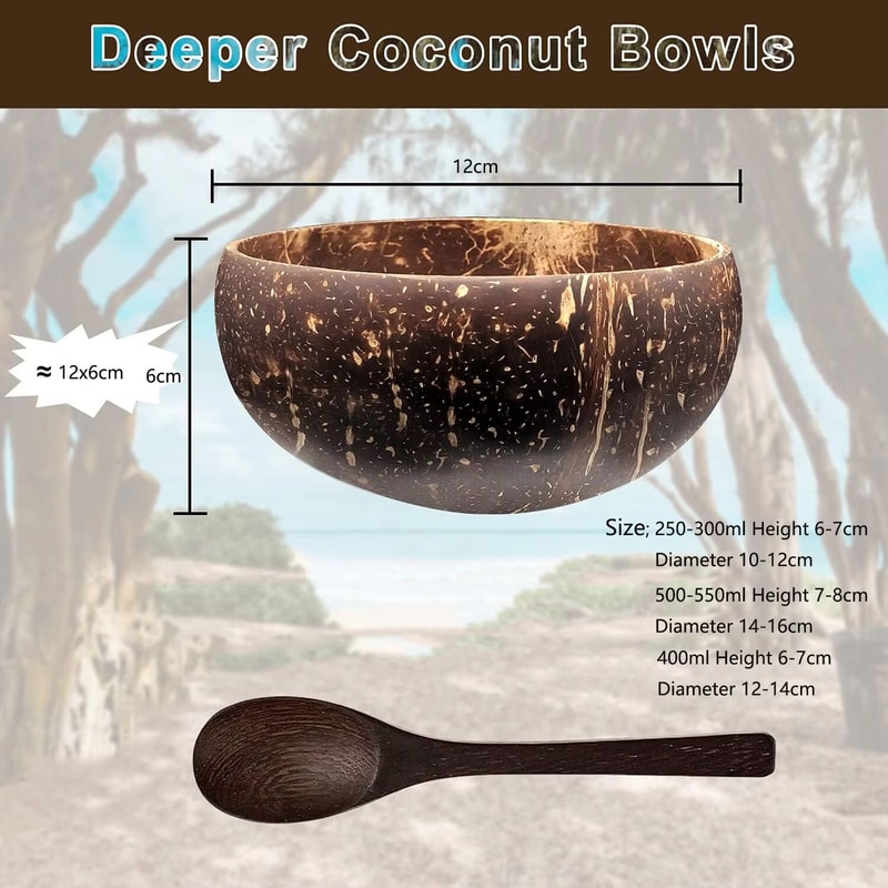 Natural Coconut Shell Serving Bowls For Salad Breakfast And Entertaining 2
