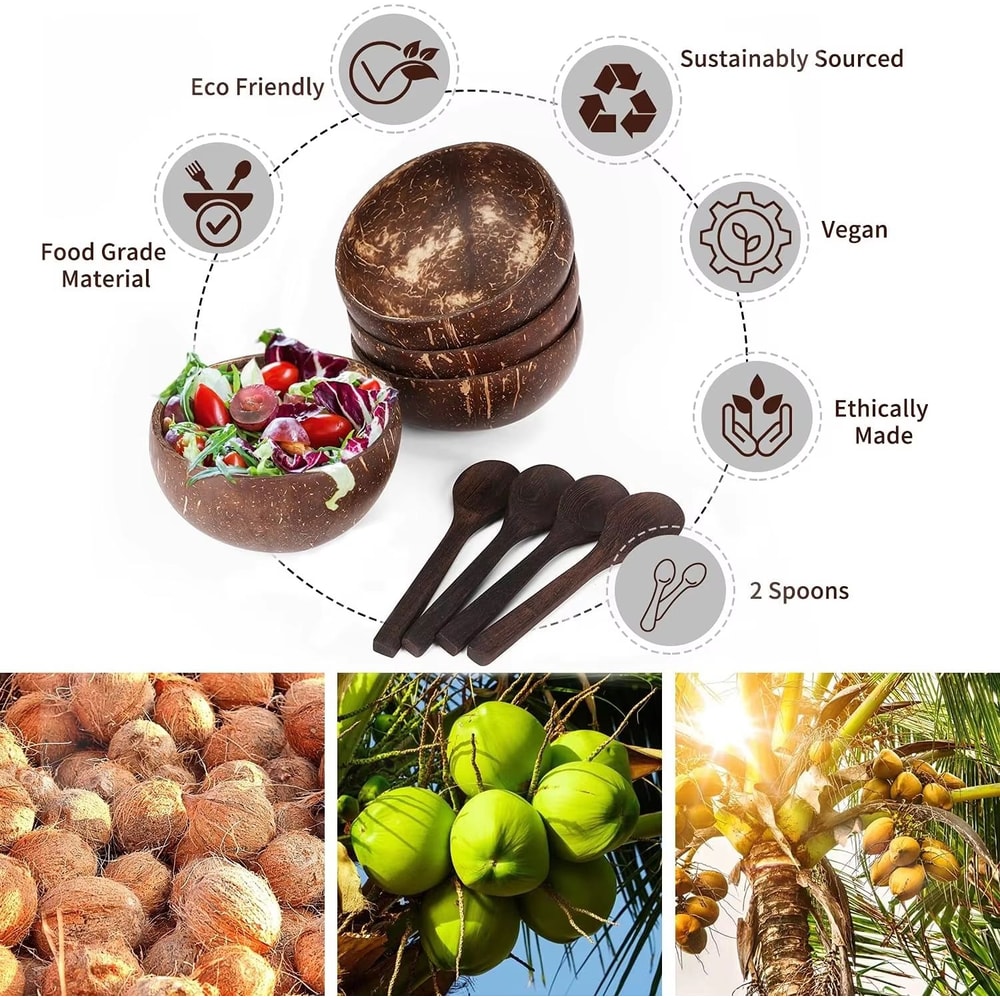 Natural Coconut Shell Serving Bowls For Salad Breakfast And Entertaining 3