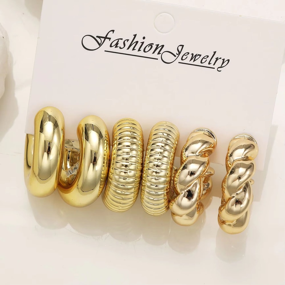 6Piece Chunky Gold Plated Waterdrop Hoop Earrings For Women 9