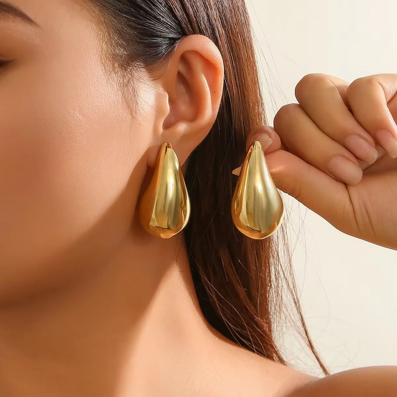 6Piece Chunky Gold Plated Waterdrop Hoop Earrings For Women 13