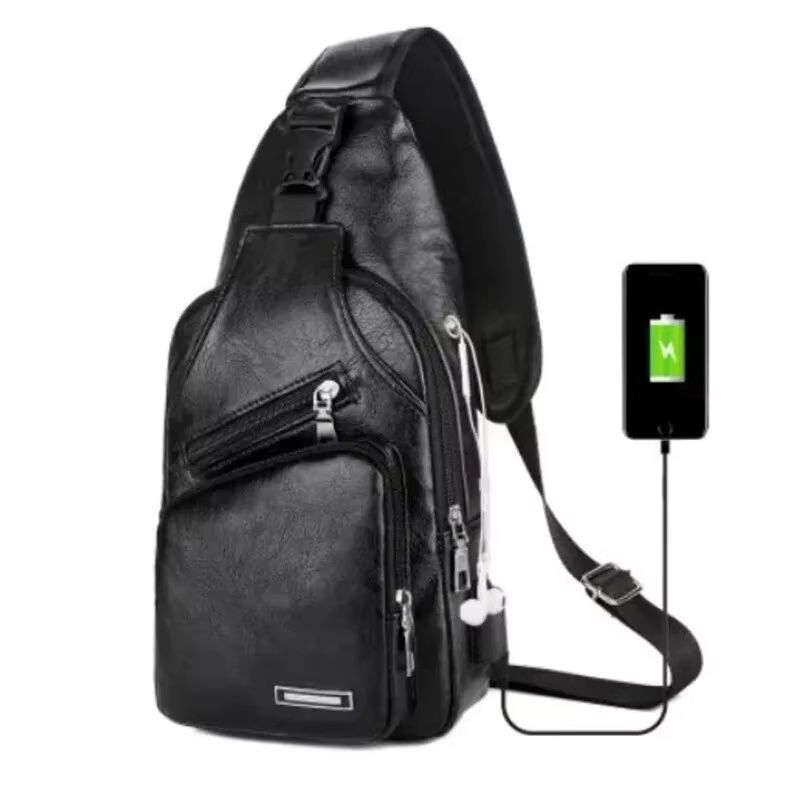Mens PU Leather USB Charging Chest Bag Crossbody For Commuting And Travel 3