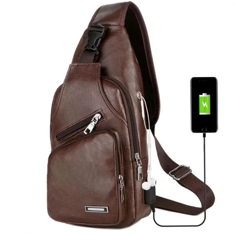 Mens PU Leather USB Charging Chest Bag Crossbody For Commuting And Travel 6