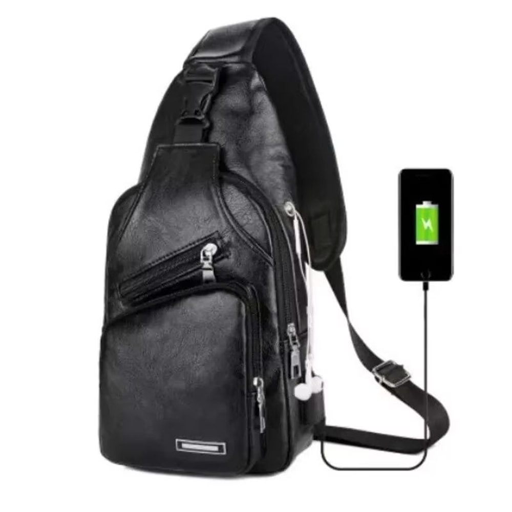 Mens PU Leather USB Charging Chest Bag Crossbody For Commuting And Travel 7