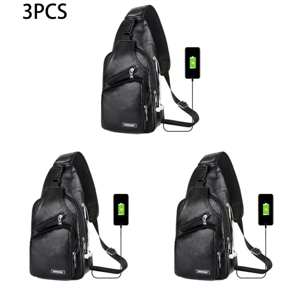 Mens PU Leather USB Charging Chest Bag Crossbody For Commuting And Travel 8