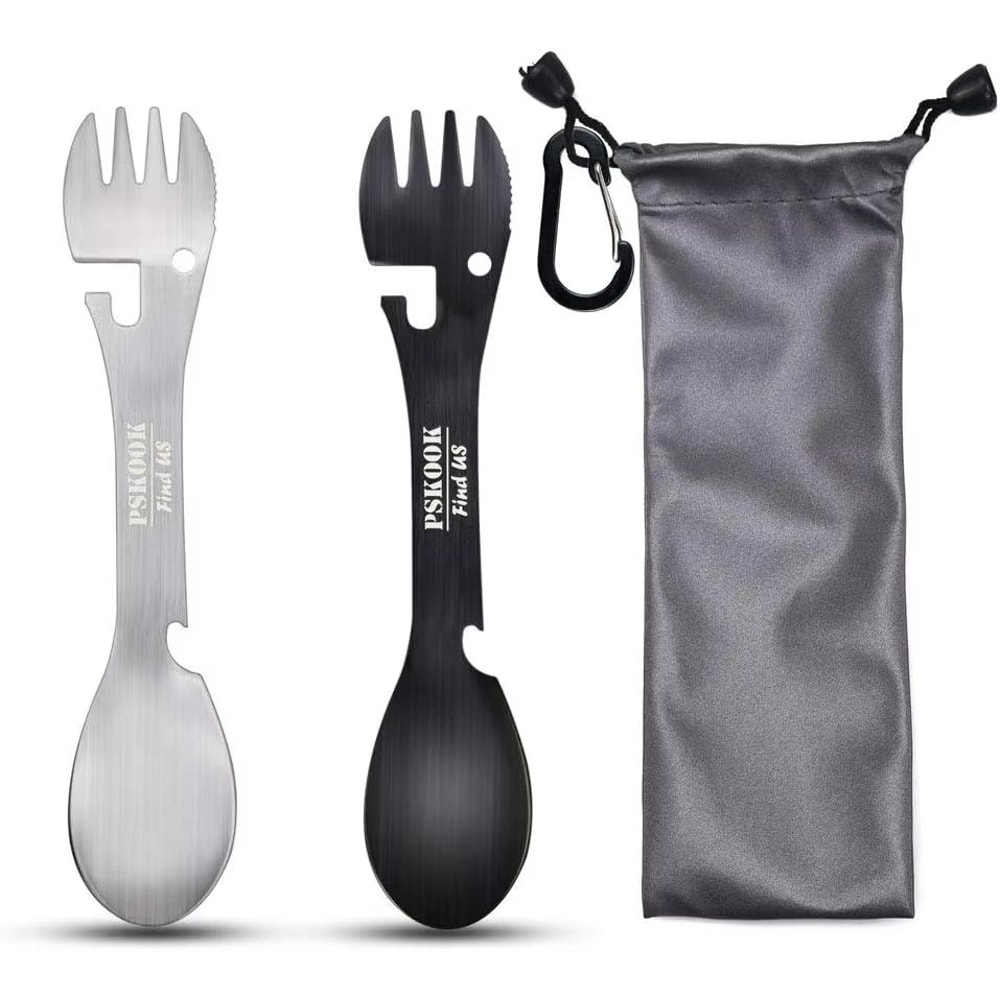 PSKOOK 5in1 Tactical Spork Stainless Steel Camping Utensil With Bottle And Can Opener 7