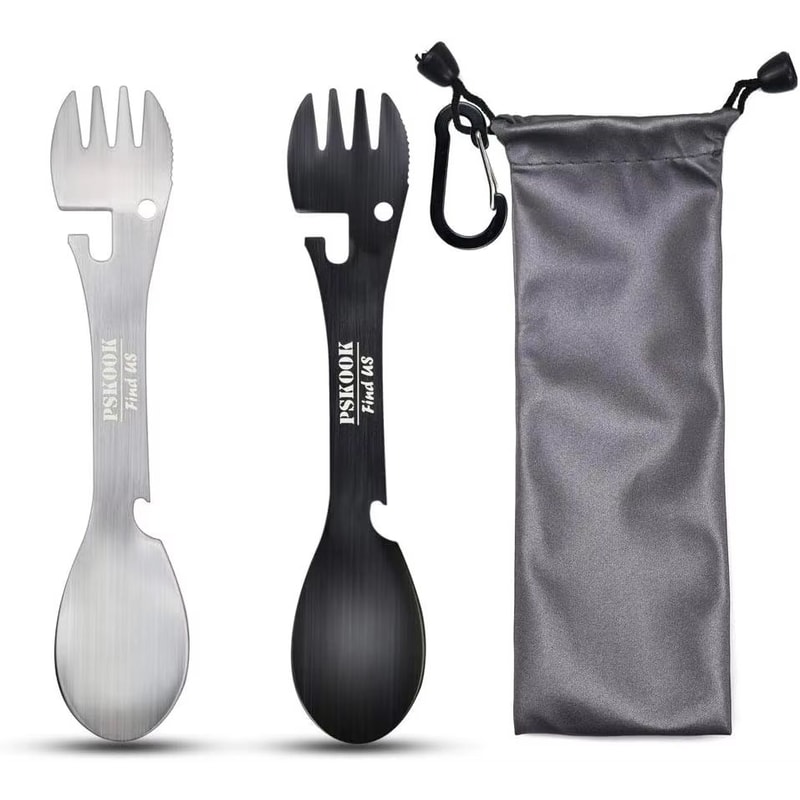 PSKOOK 5in1 Tactical Spork Stainless Steel Camping Utensil With Bottle And Can Opener 7