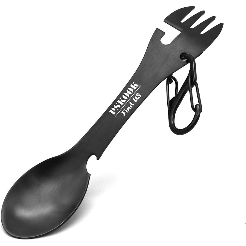 PSKOOK 5in1 Tactical Spork Stainless Steel Camping Utensil With Bottle And Can Opener 8