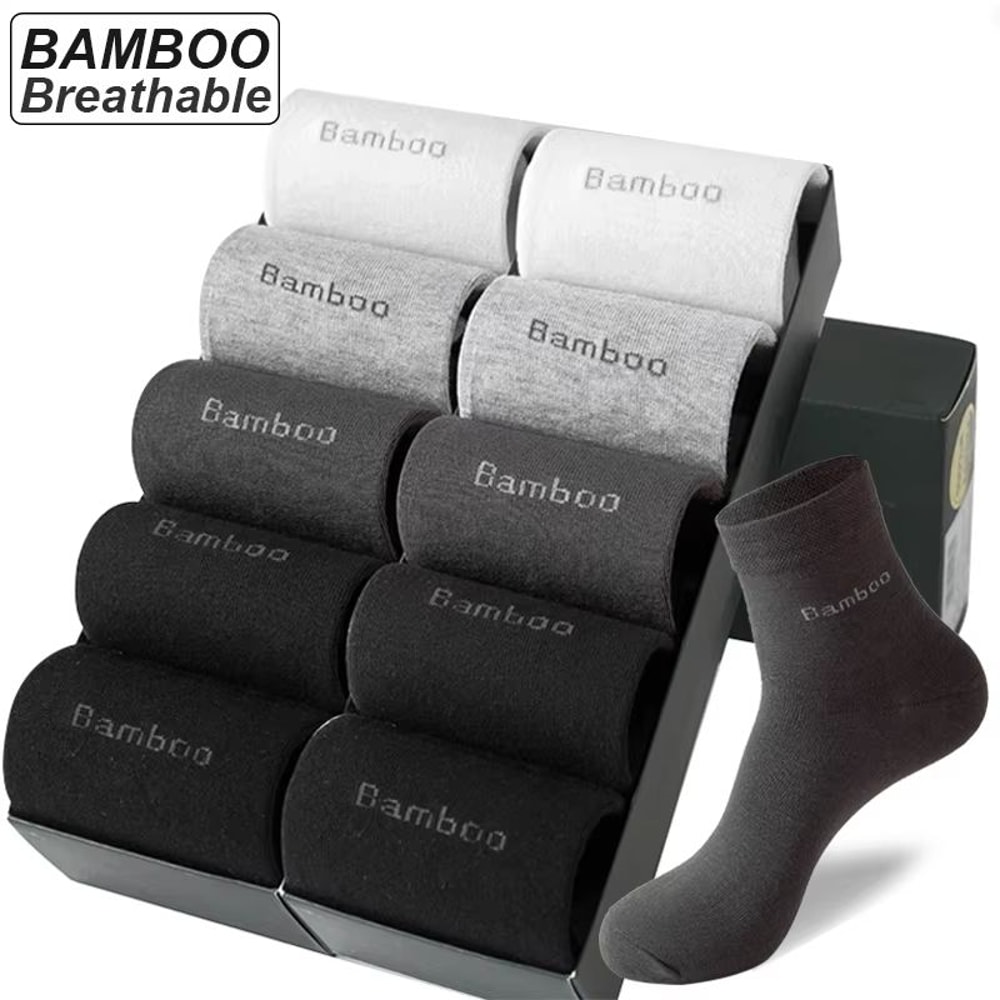 Mens AntiBacterial Breathable Bamboo Fiber Socks 10 Pairs Casual Black White Size 3845 0
