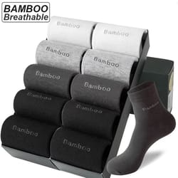 men's anti-bacterial breathable bamboo fiber socks 10 pairs casual black white size 38-45