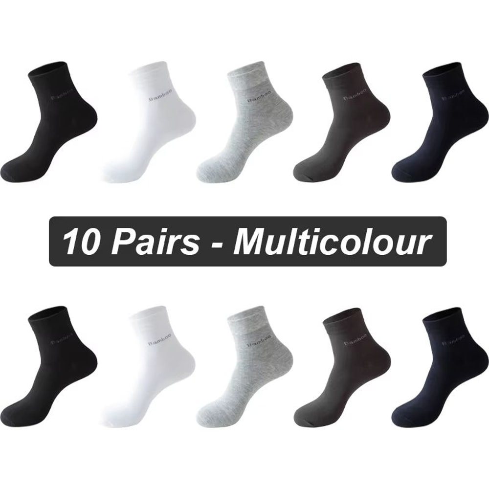 Mens AntiBacterial Breathable Bamboo Fiber Socks 10 Pairs Casual Black White Size 3845 6