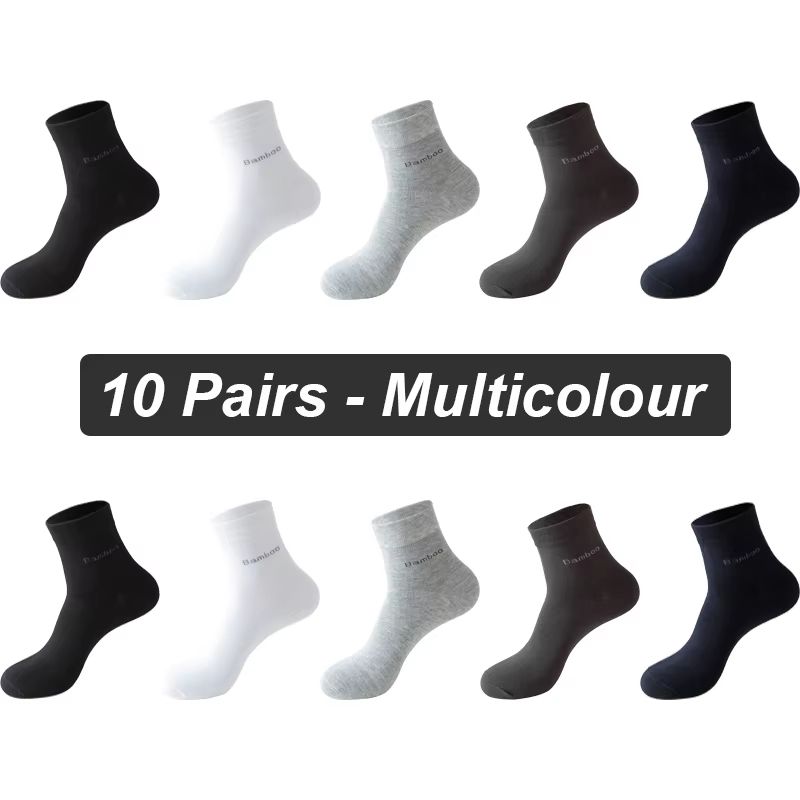 Mens AntiBacterial Breathable Bamboo Fiber Socks 10 Pairs Casual Black White Size 3845 6