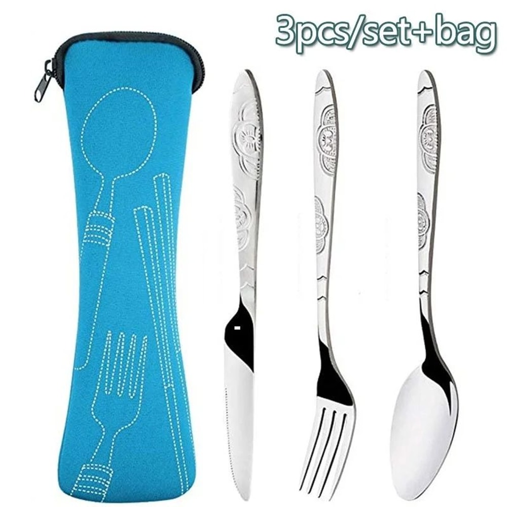 Portable Picnic Cutlery Set With Washable Tableware And Zipper Travel Case 0